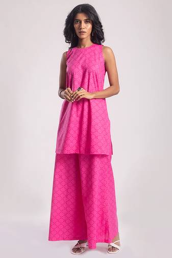 Pink cotton plain kurta set