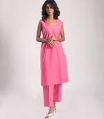 Pink cambric plain kurta with pant