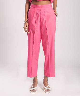 Pink cambric plain kurta with pant 2