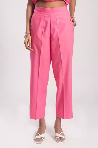 Pink cambric plain kurta with pant