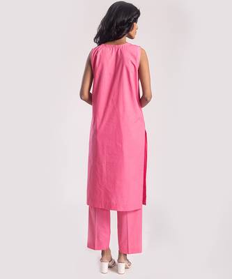 Pink cambric plain kurta with pant 5