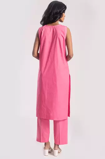 Pink cambric plain kurta with pant