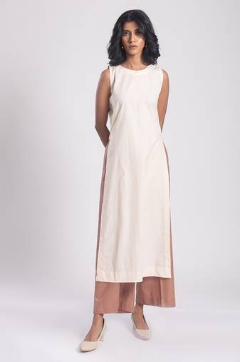 White cambric plain Kurta Set