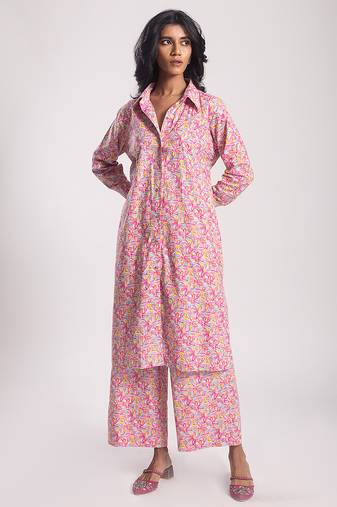 Pink cotton printed Kurta Set
