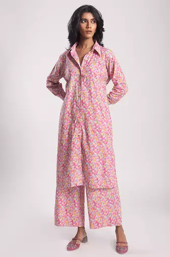 Pink cotton printed Kurta Set