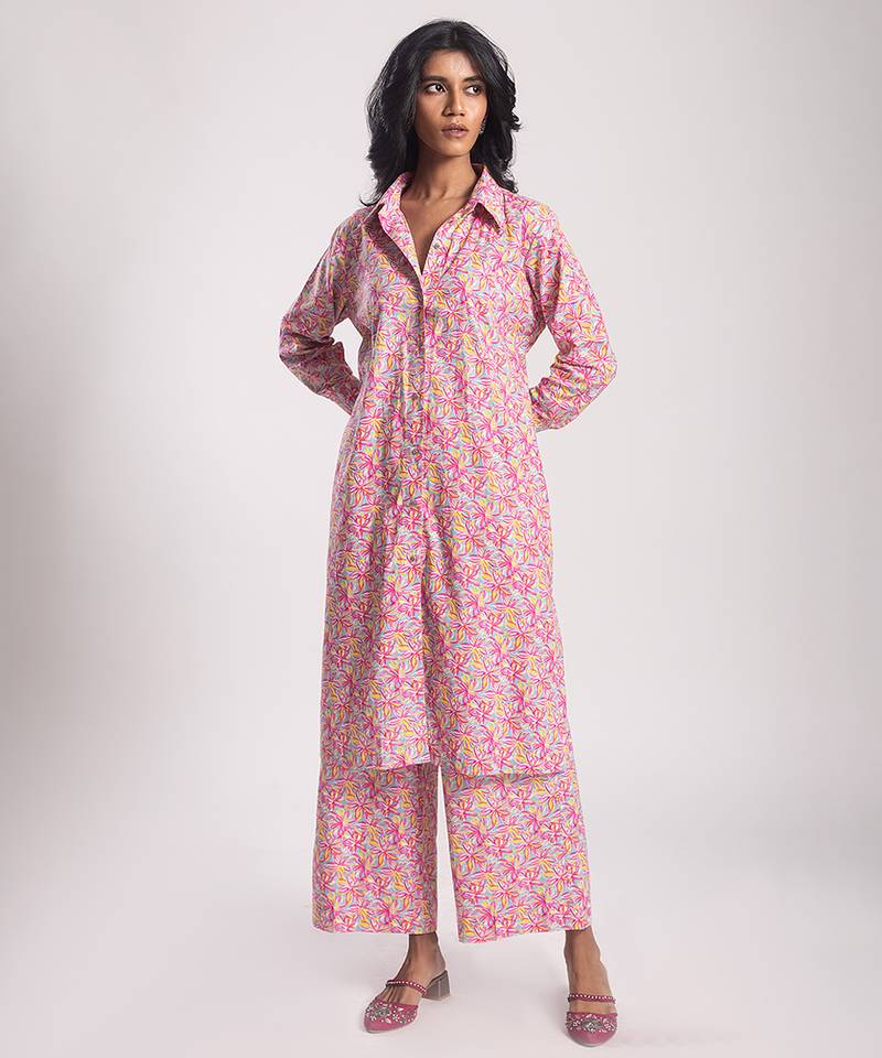 Pink cotton printed Kurta Set
