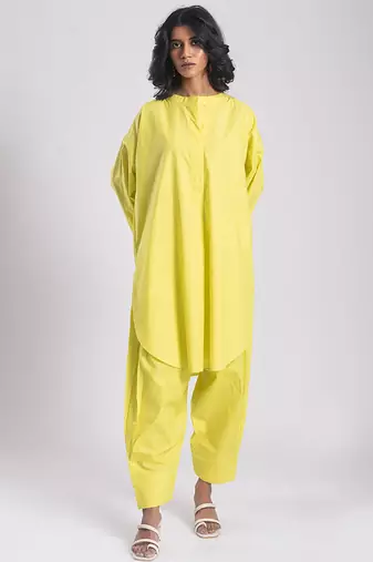 Yellow cambric plain Kurta Set