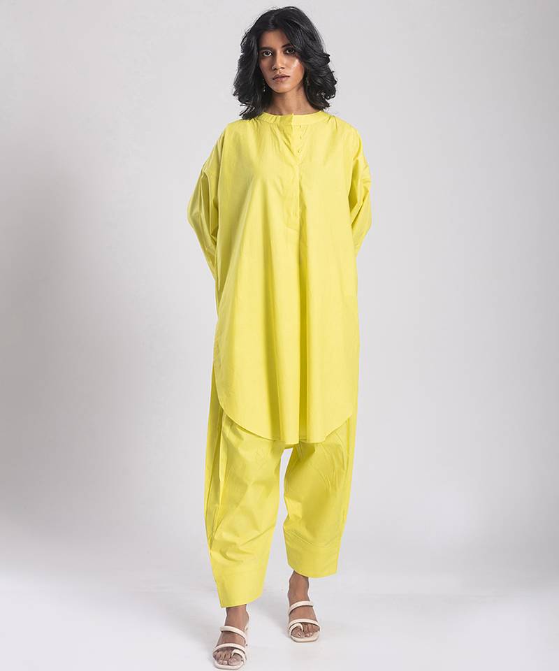 Yellow cambric plain Kurta Set