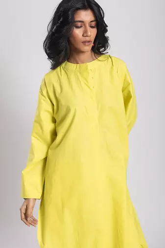 Yellow cambric plain Kurta Set