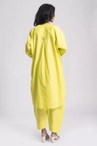 Yellow cambric plain Kurta Set