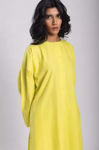 Yellow cambric plain Kurta Set