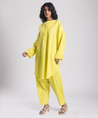 Yellow cambric plain Kurta Set 5