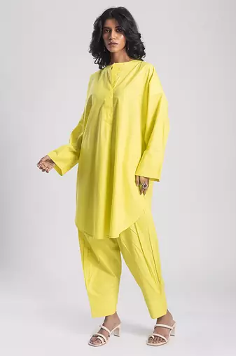 Yellow cambric plain Kurta Set