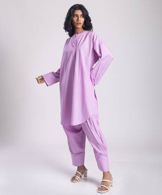 Purple cambric plain Kurta Set 1