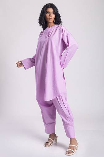 Purple cambric plain Kurta Set