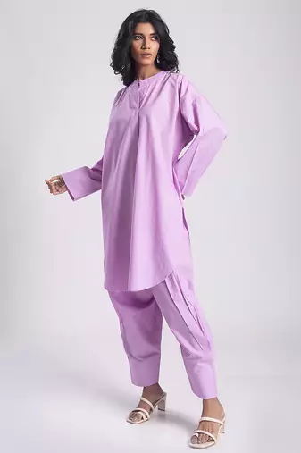 Purple cambric plain Kurta Set