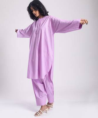 Purple cambric plain Kurta Set 3
