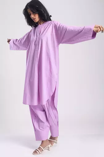 Purple cambric plain Kurta Set