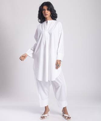 White cambric plain Kurta Set 1