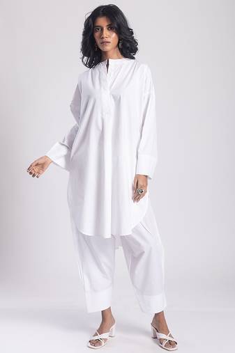 White cambric plain Kurta Set