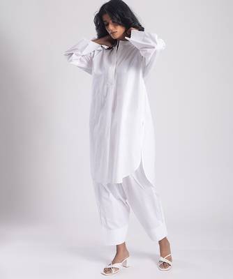White cambric plain Kurta Set 2