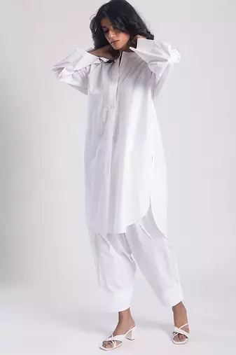 White cambric plain Kurta Set