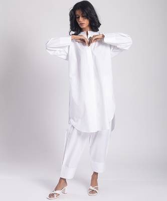 White cambric plain Kurta Set 3