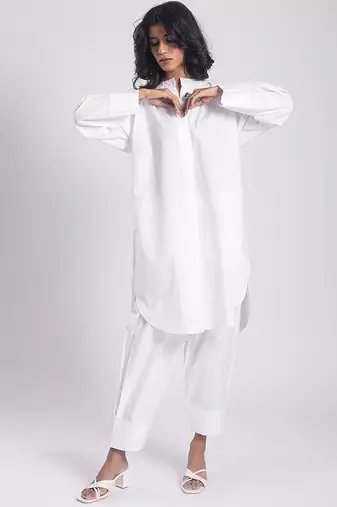 White cambric plain Kurta Set