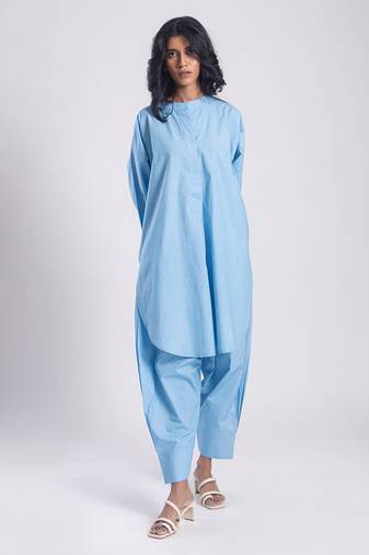 Blue cambric plain Kurta Set