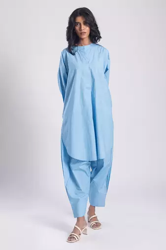 Blue cambric plain Kurta Set