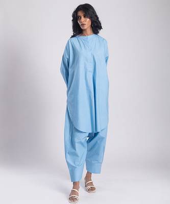 Blue cambric plain Kurta Set 2