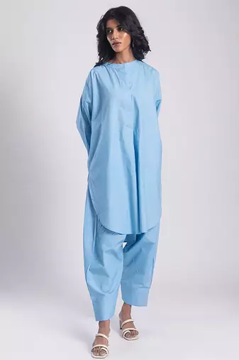 Blue cambric plain Kurta Set