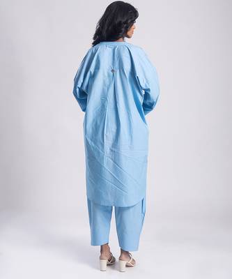 Blue cambric plain Kurta Set 3