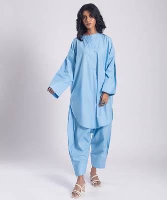 Blue cambric plain Kurta Set 4