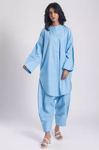 Blue cambric plain Kurta Set