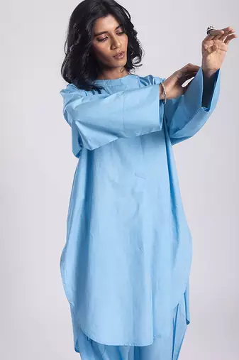 Blue cambric plain Kurta Set