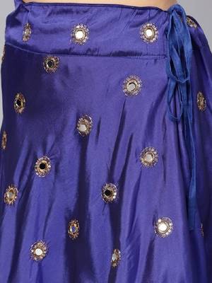 Royal blue Mirror Work Art Silk Semi Stitched Indian Designer Lehenga Dress 5