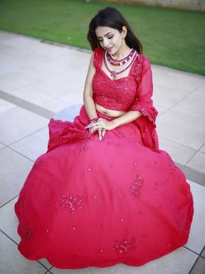 Beautiful Pink Sequins Georgette Wedding Lehenga Choli With Dupatta 5
