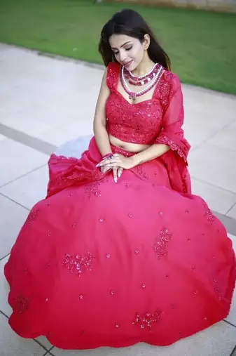 Beautiful Pink Sequins Georgette Wedding Lehenga Choli With Dupatta