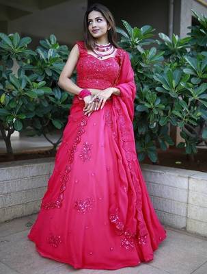 Beautiful Pink Sequins Georgette Wedding Lehenga Choli With Dupatta 6