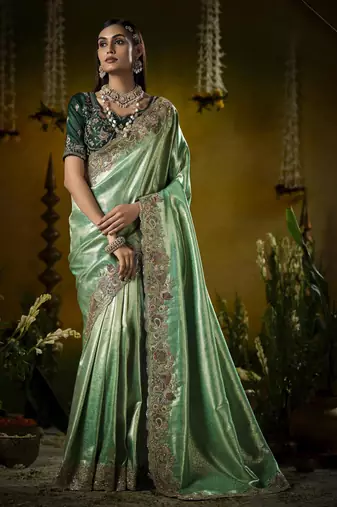 seagreen kanjivaram silk blend wedding saree