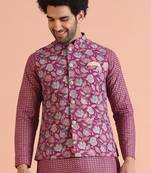 Men hot pink nehru jacket
