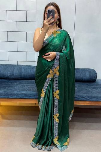 green silk blend shine butterfly saree with blouse
