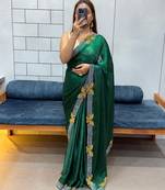 green silk blend shine butterfly saree with blouse