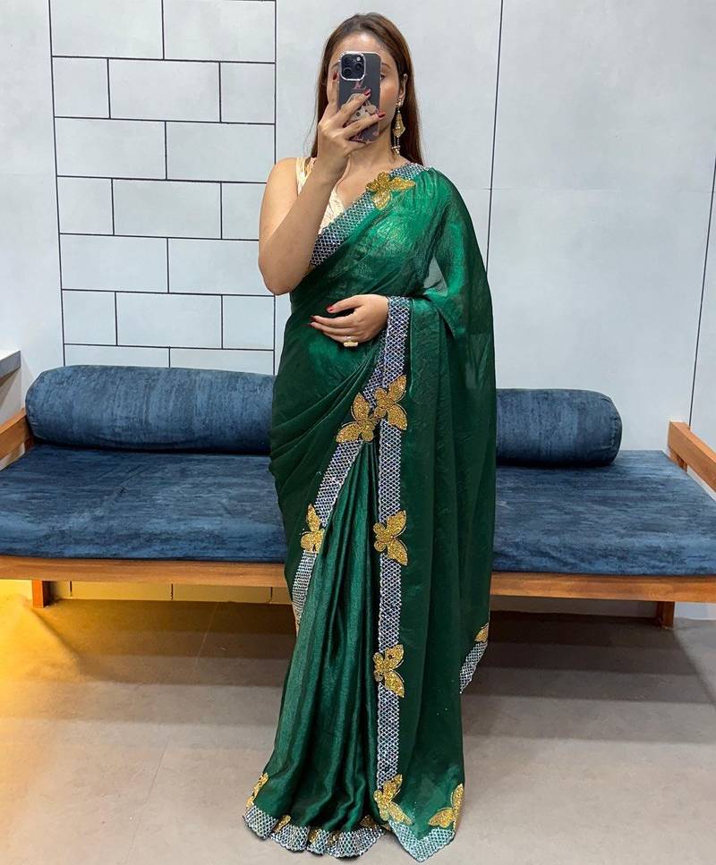 green silk blend shine butterfly saree with blouse