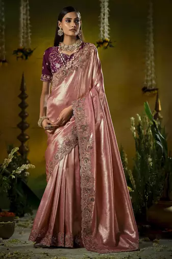purple kanjivaram silk blend wedding saree