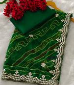 Green color designer jari and cut work greorgette bandhani saree