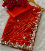 Orange zari and cut work georgette bandhani saree