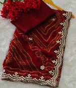 Red zari and cut work georgette bandhani saree