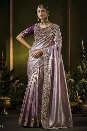 purple kanjivaram silk blend wedding saree